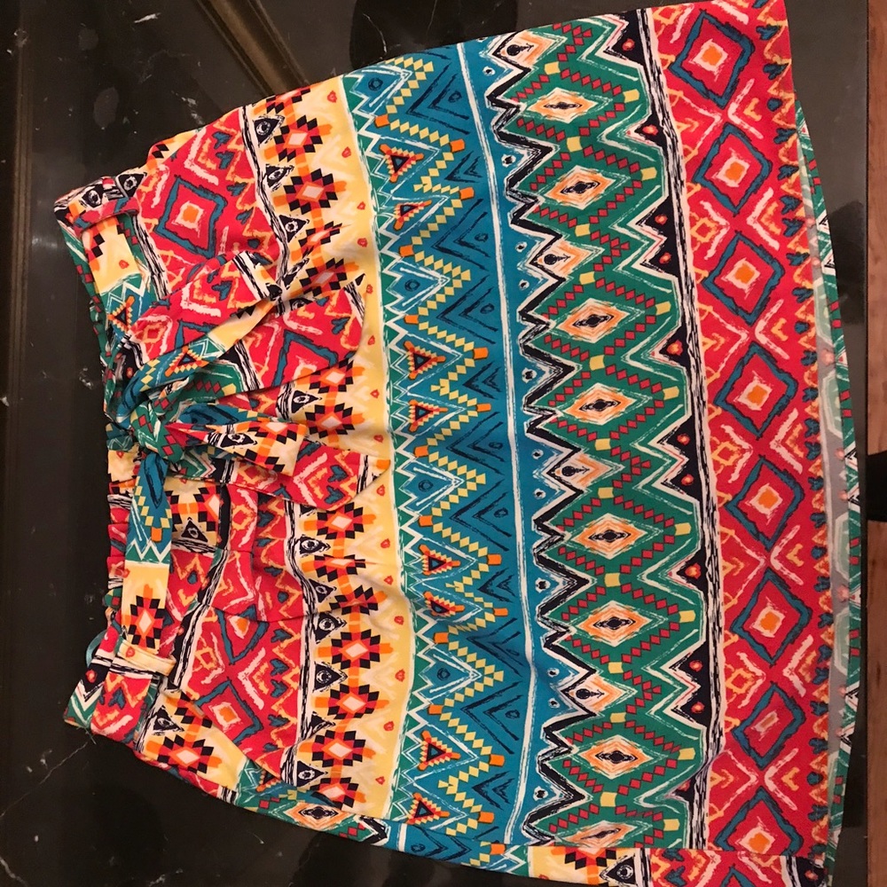 Patterned skirt with tie.